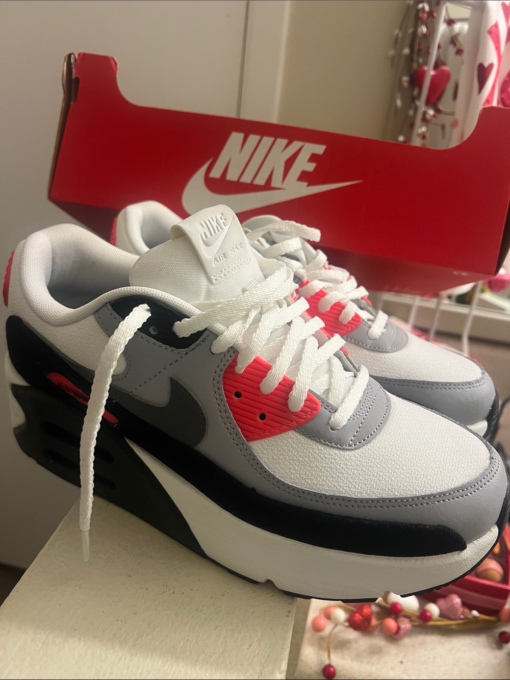 Nike Air Max 90 White Gray Black with Pink Accents